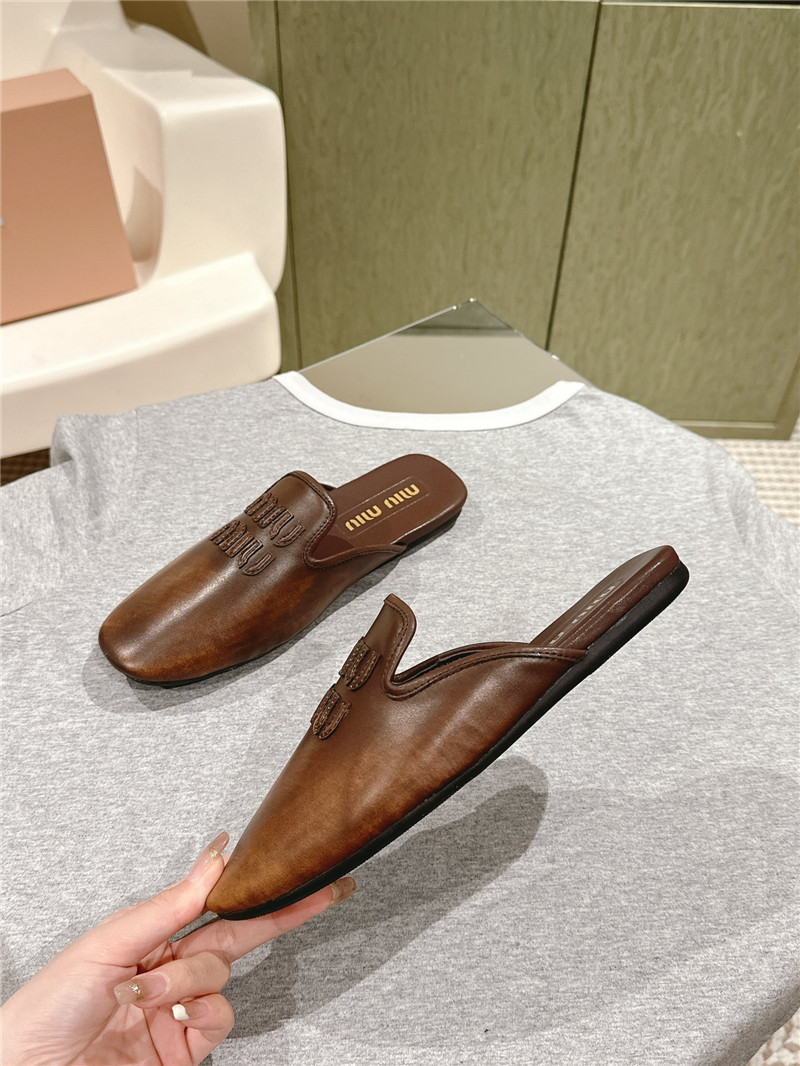 Miu Miu Brown Covered Flat Mules