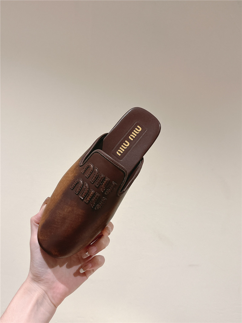 Miu Miu Brown Covered Flat Mules