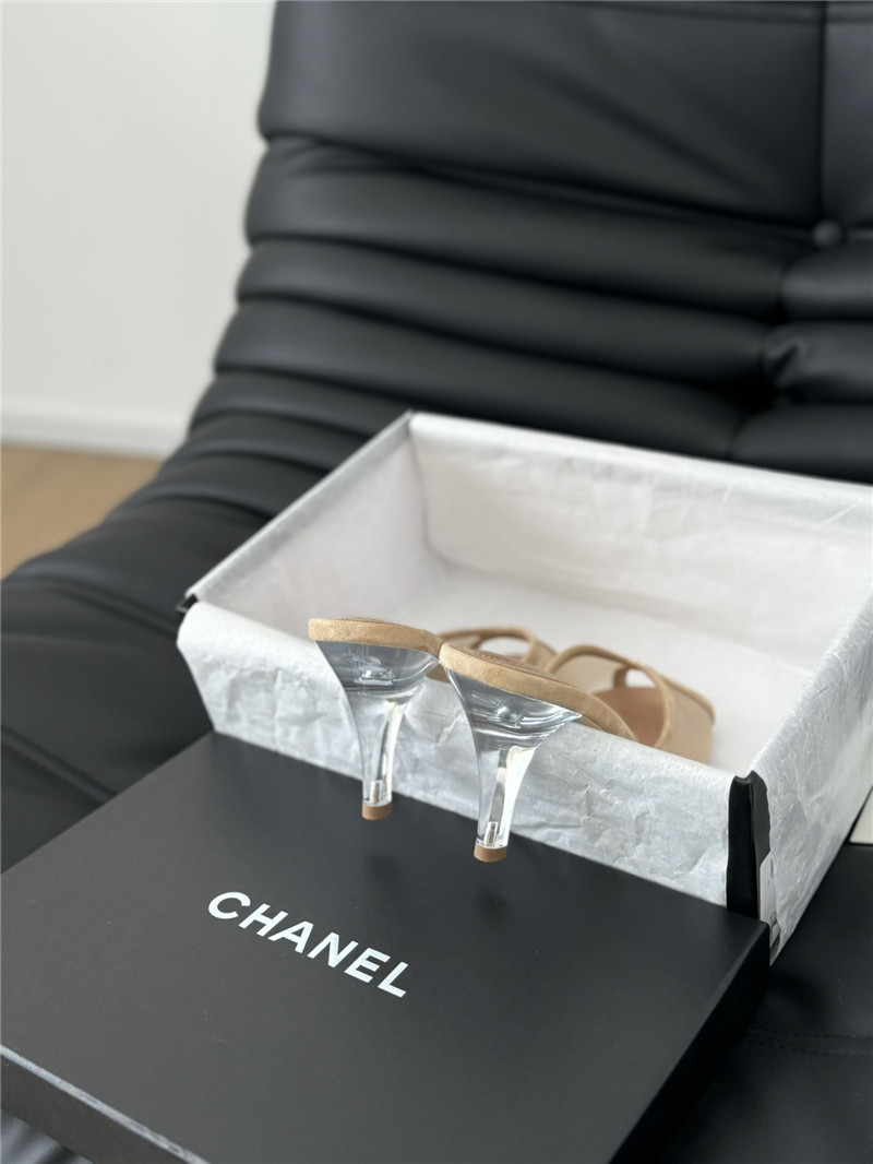 Ch**el mesh grosgrain logo mules beige