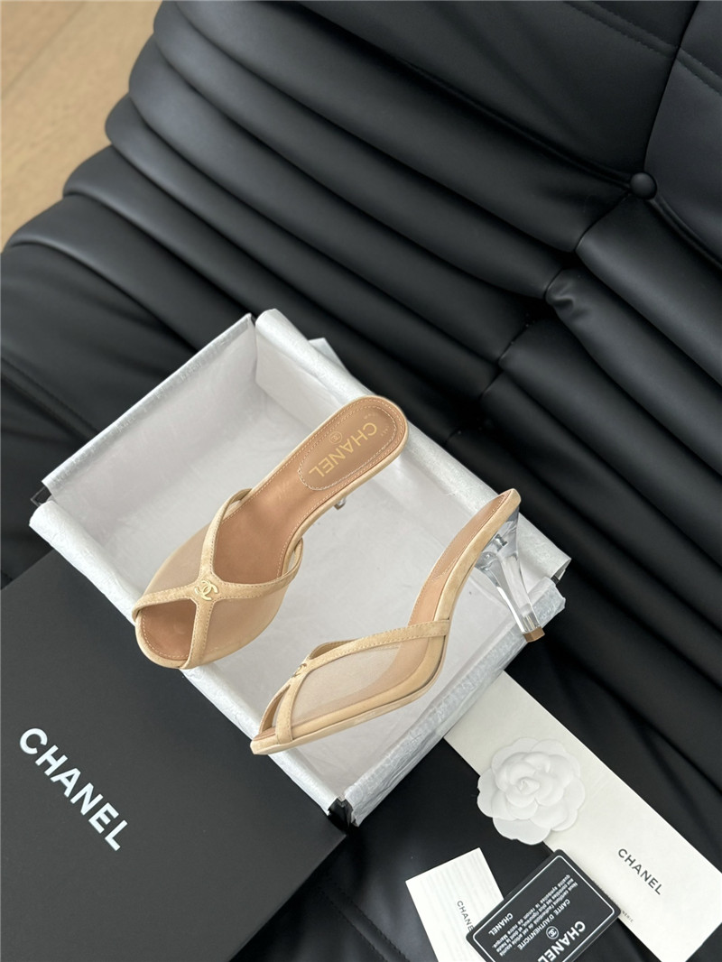 Ch**el mesh grosgrain logo mules beige