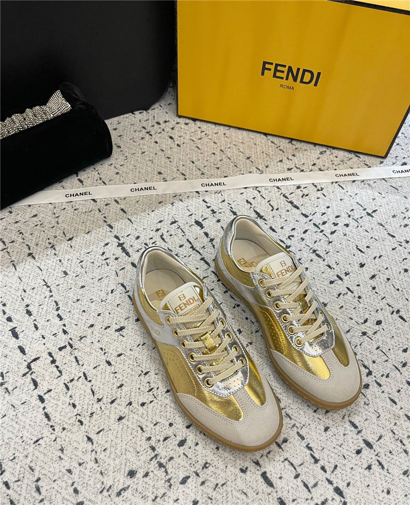 F**di lace-up logo gold sneakers