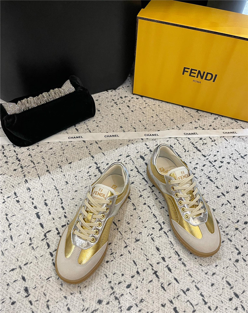 F**di lace-up logo gold sneakers