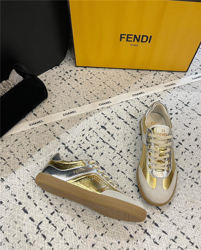 F**di lace-up logo gold sneakers