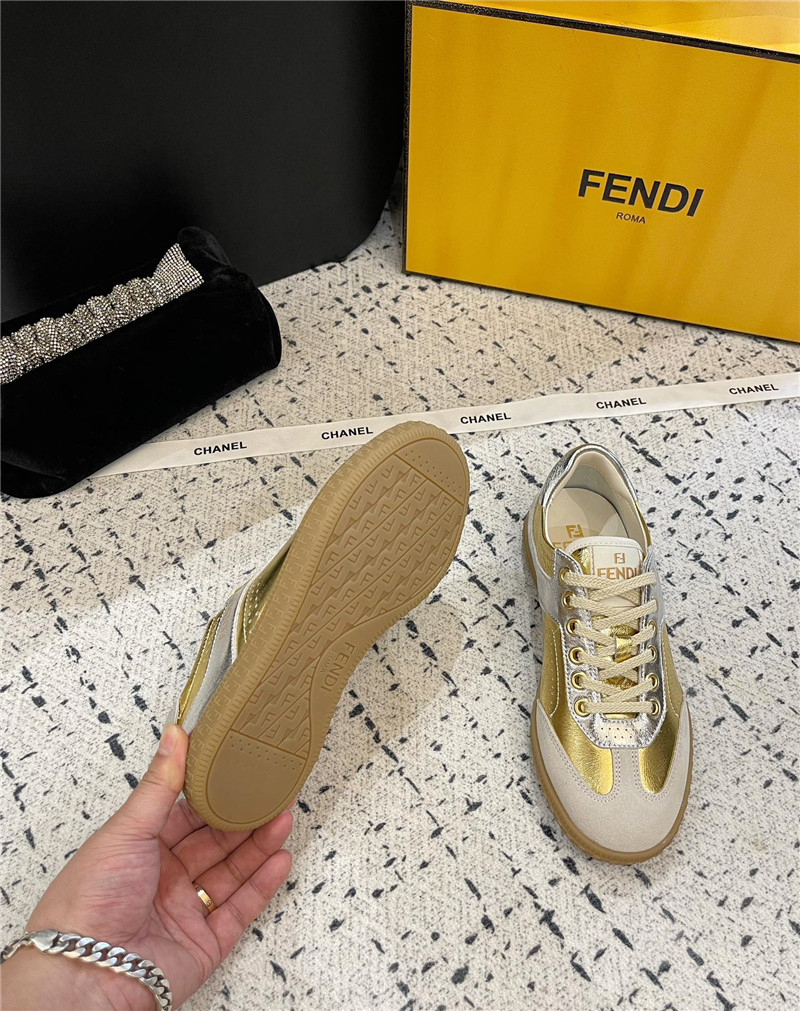 F**di lace-up logo gold sneakers