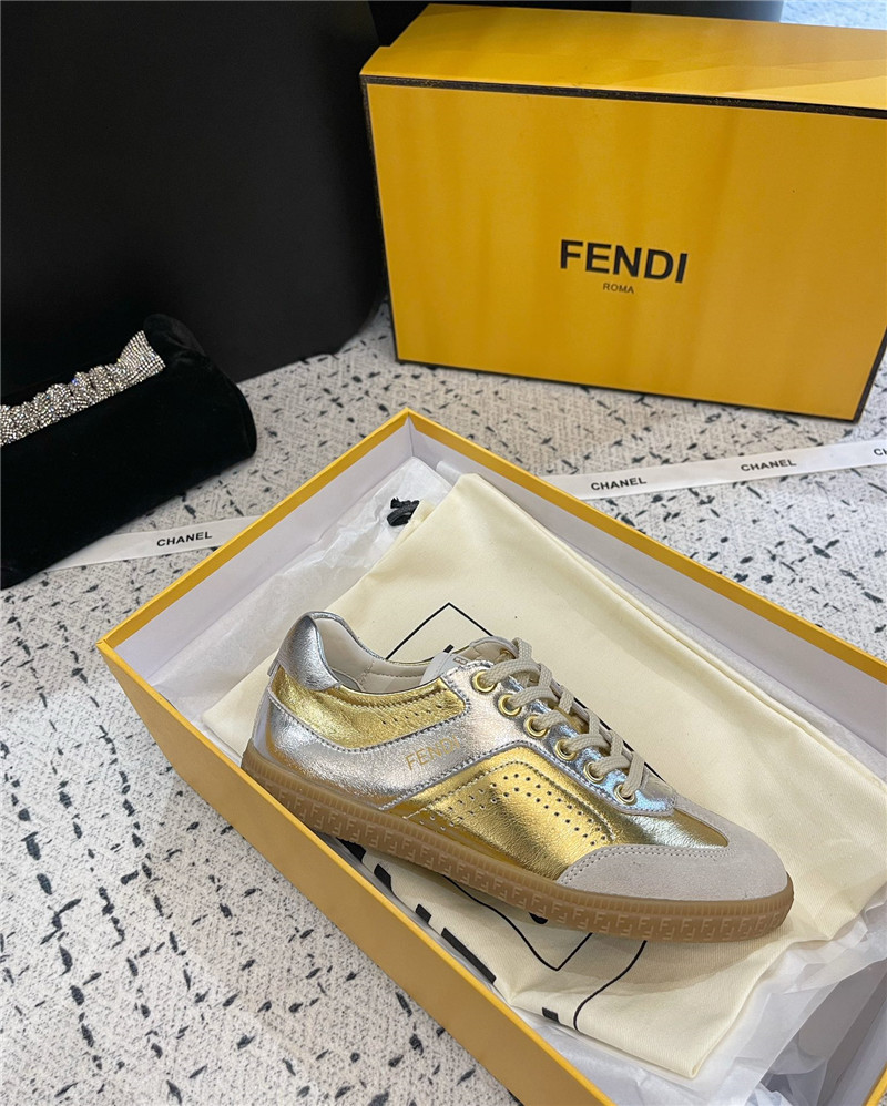 F**di lace-up logo gold sneakers