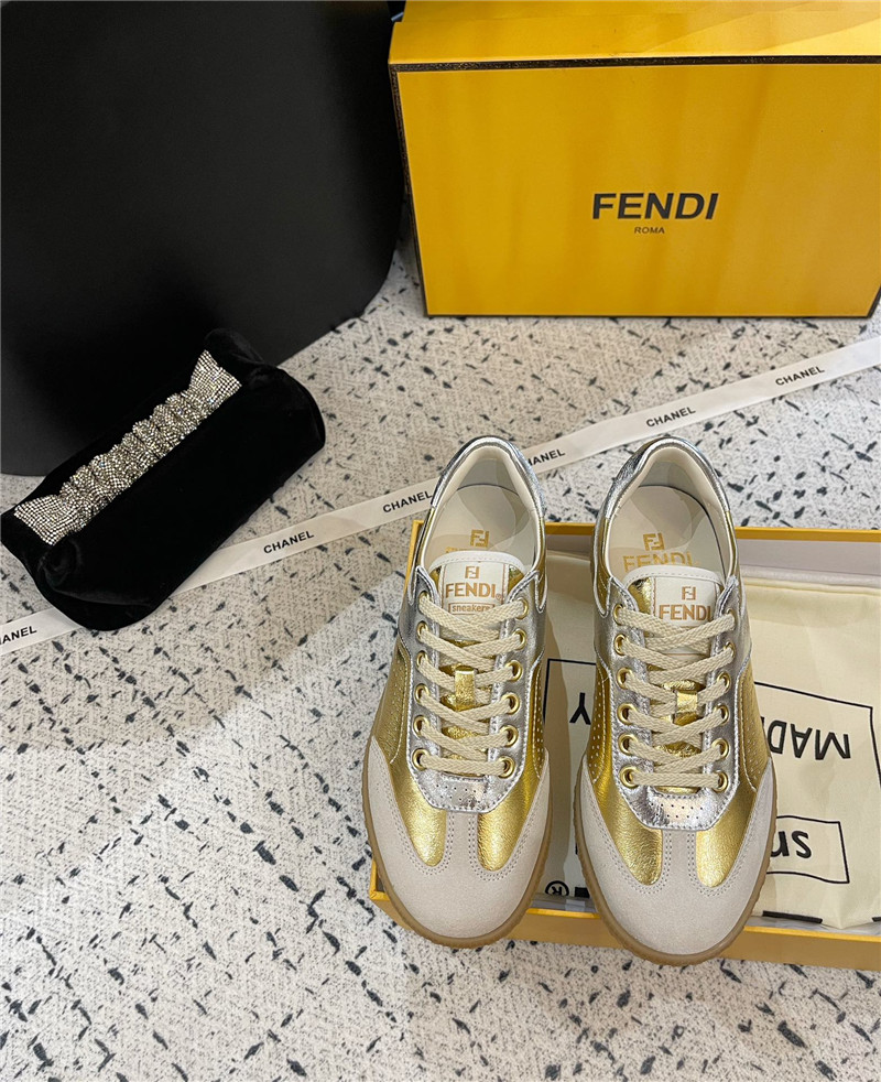 F**di lace-up logo gold sneakers