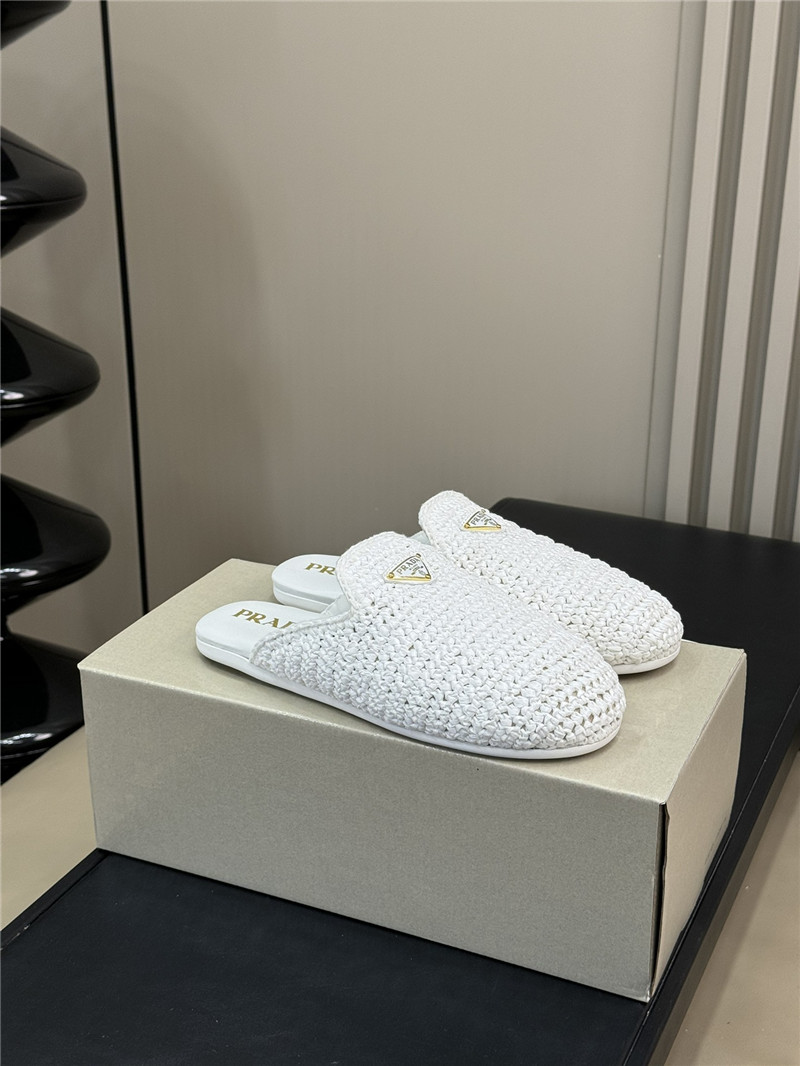 Prada Crochet Mules White