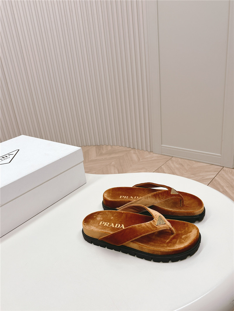Prada Velvet Thong Flip-flops in Brown