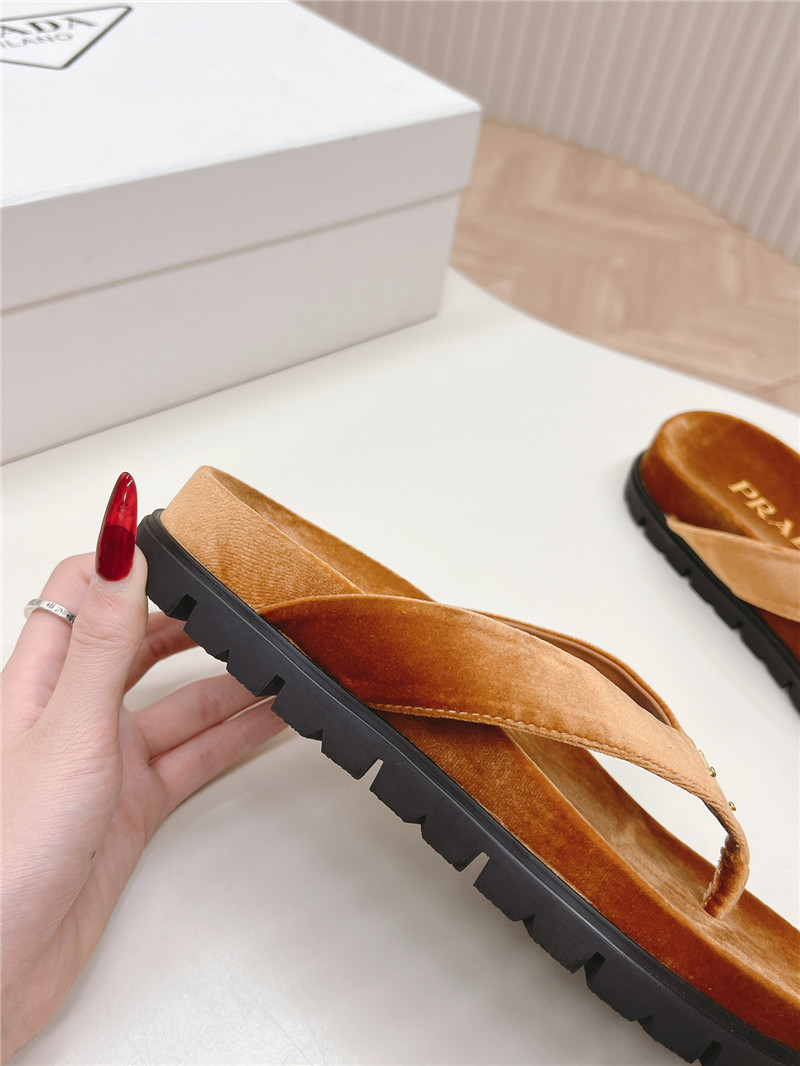 Prada Velvet Thong Flip-flops in Brown