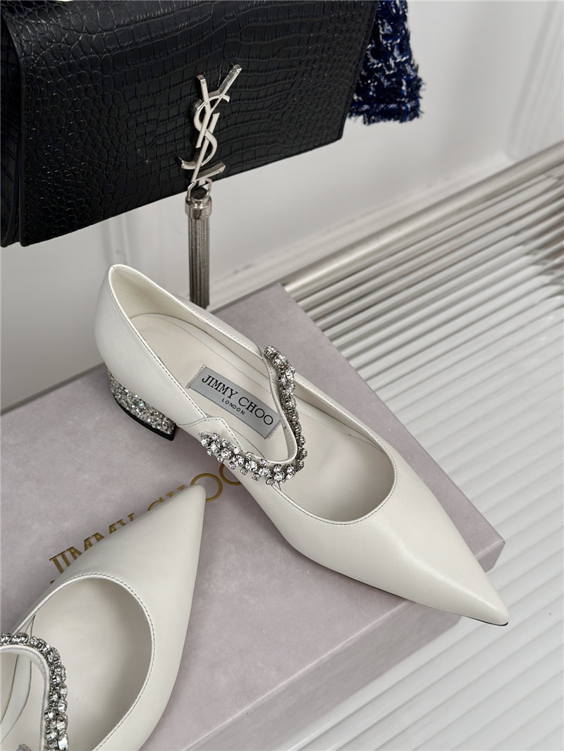 J1m*y Ch00 bing 25 white crystal strap patent leather flats