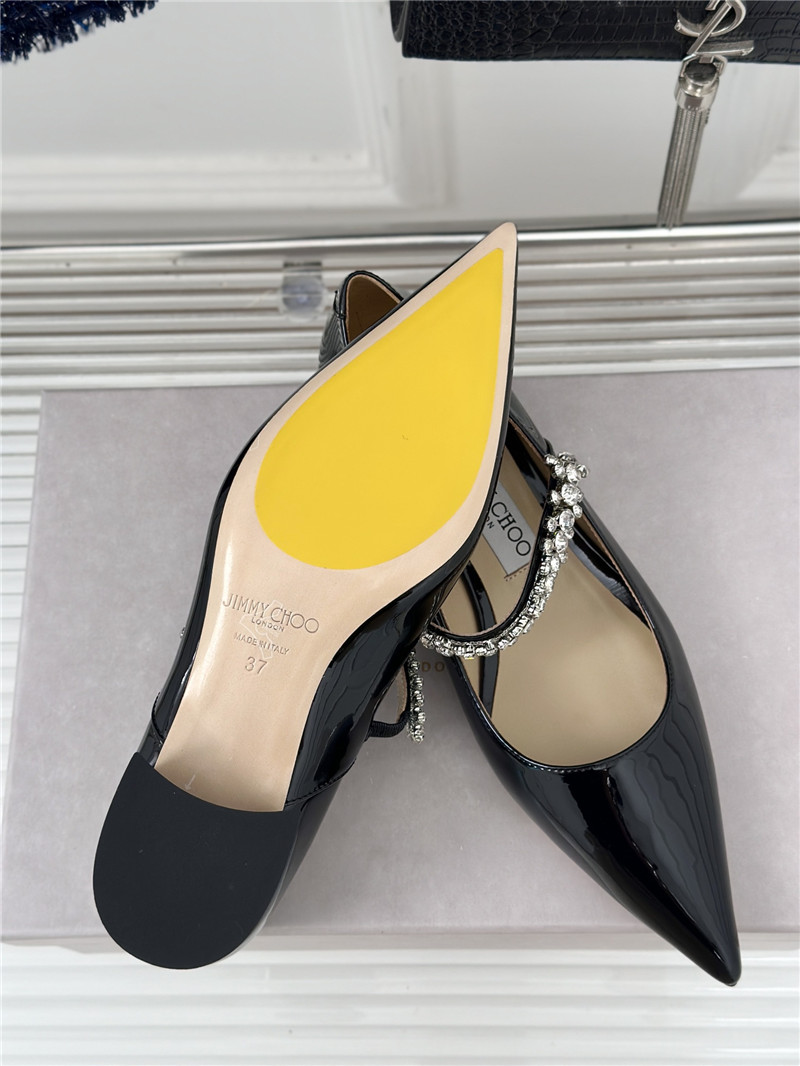 J1m*y Ch00 bing 25 crystal strap patent leather flats black
