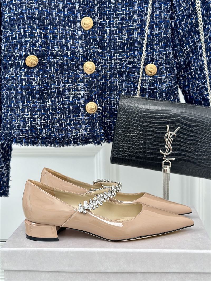 J1m*y Ch00 bing 25 beige crystal strap patent leather flats