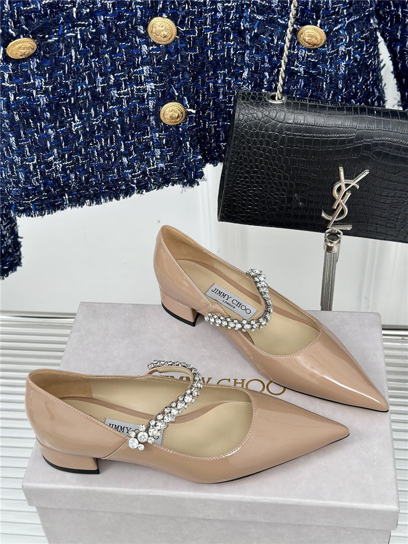 J1m*y Ch00 bing 25 beige crystal strap patent leather flats