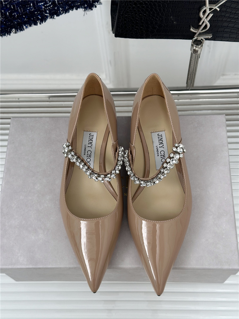 J1m*y Ch00 bing 25 beige crystal strap patent leather flats