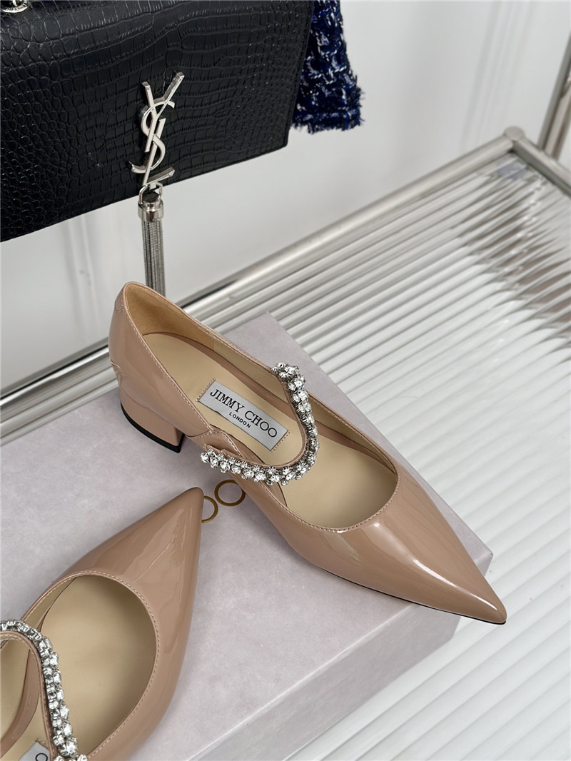 J1m*y Ch00 bing 25 beige crystal strap patent leather flats