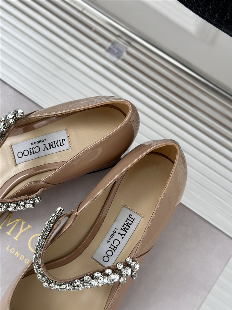 J1m*y Ch00 bing 25 beige crystal strap patent leather flats