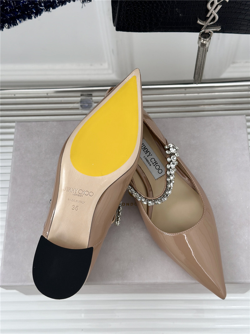 J1m*y Ch00 bing 25 beige crystal strap patent leather flats