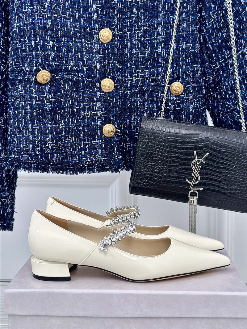 J1m*y Ch00 bing 25 crystal strap patent leather flats