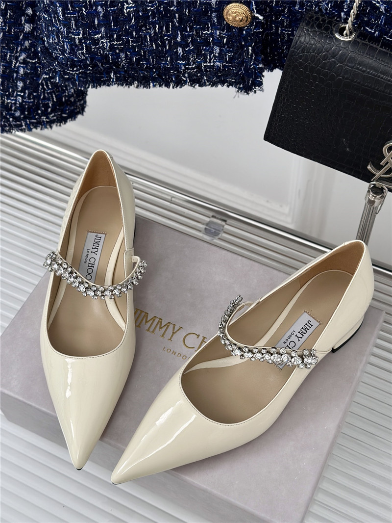 J1m*y Ch00 bing 25 crystal strap patent leather flats