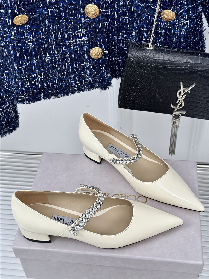 J1m*y Ch00 bing 25 crystal strap patent leather flats