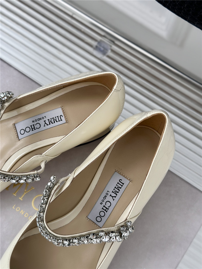 J1m*y Ch00 bing 25 crystal strap patent leather flats