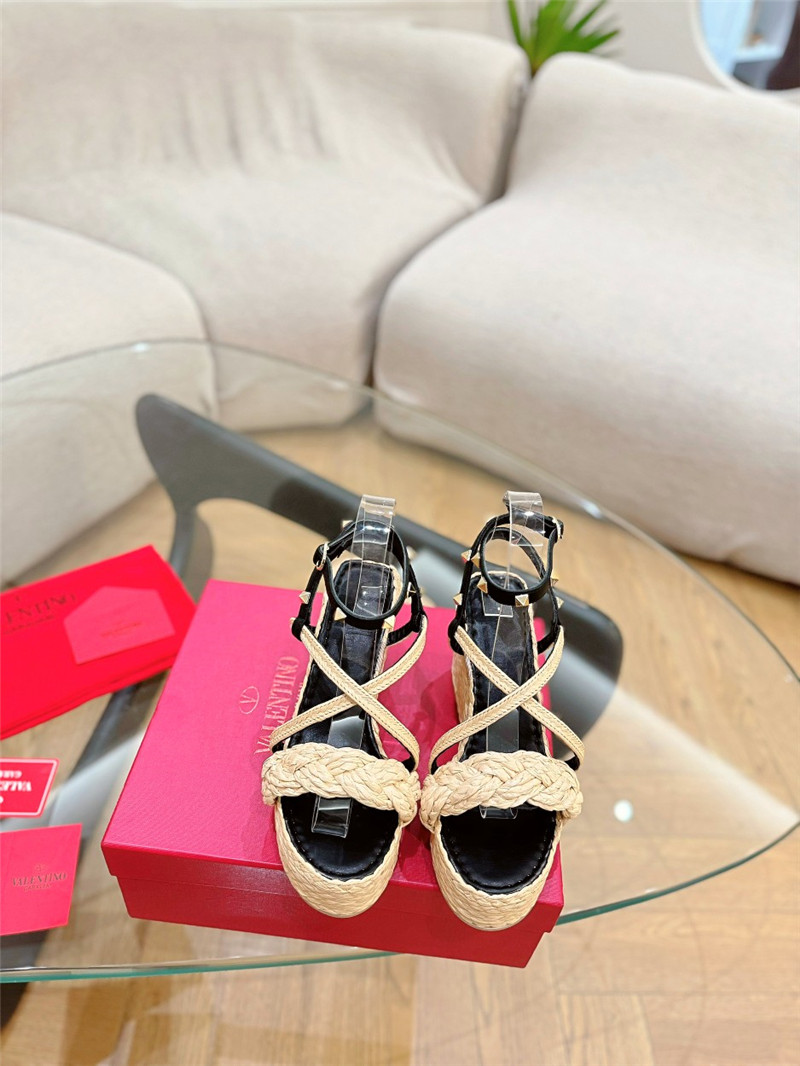 Va1e*ntin0 garavani rockstud raffia leather espadrille sandals