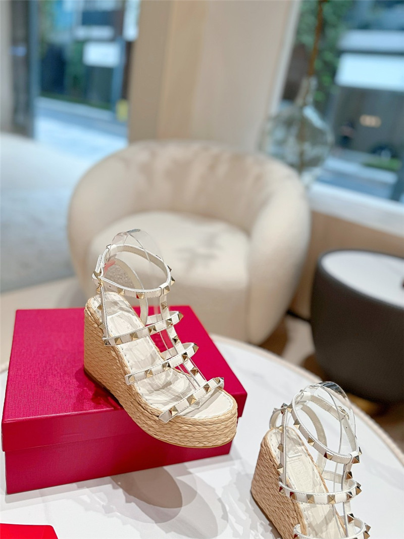 Va1e*ntin0 garavani rockstud wedge sandals white