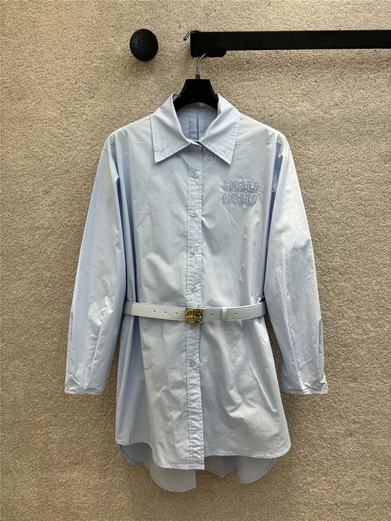 M1um1u letter embroidered long sleeve shirt dress replica clothes