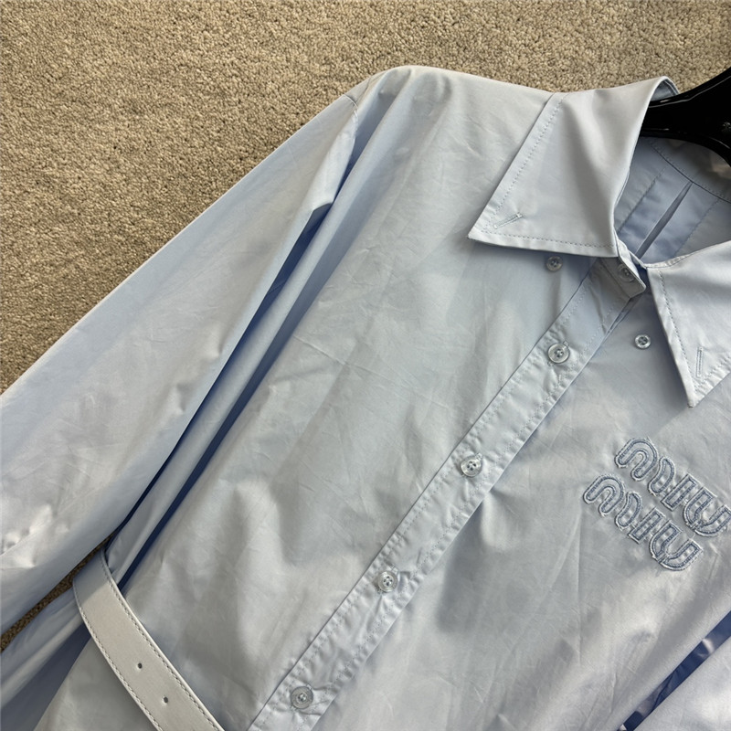 M1um1u letter embroidered long sleeve shirt dress replica clothes