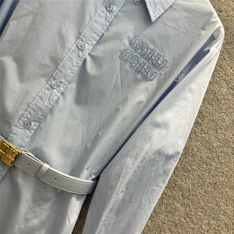 M1um1u letter embroidered long sleeve shirt dress replica clothes