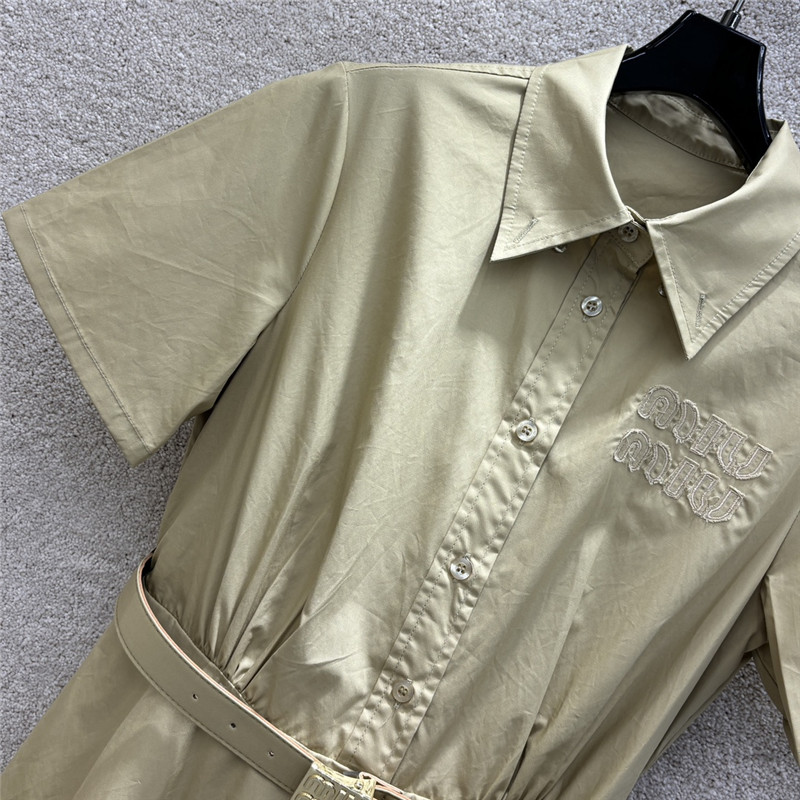 M1um1u letter embroidered short sleeve dress replica clothing