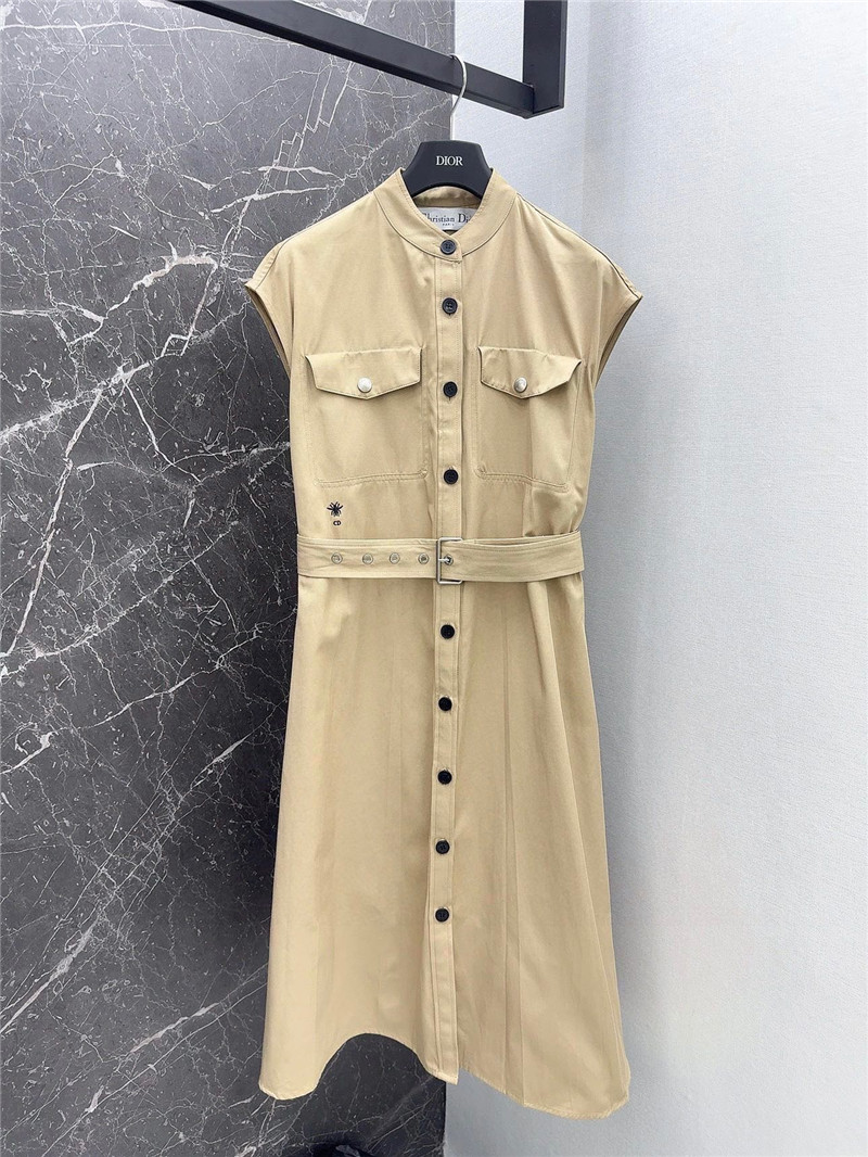 D10r small stand collar khaki long dress replica designer clothes