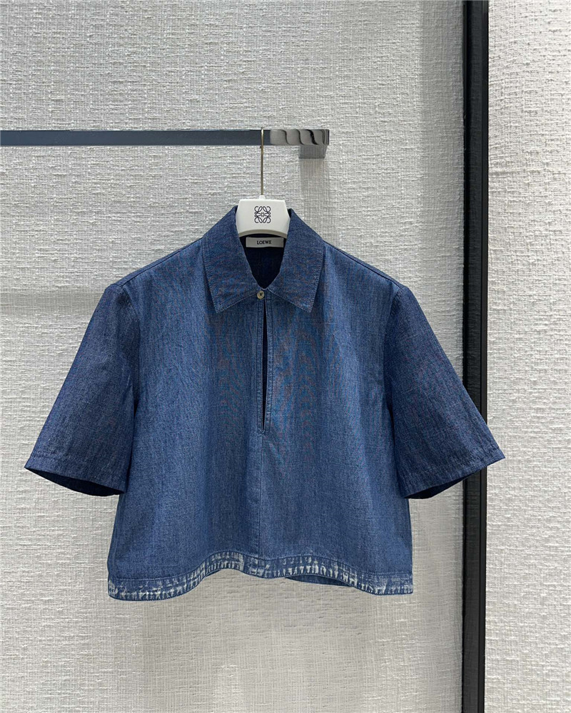 L0ew* denim colorblock washed denim shirt replica clothes