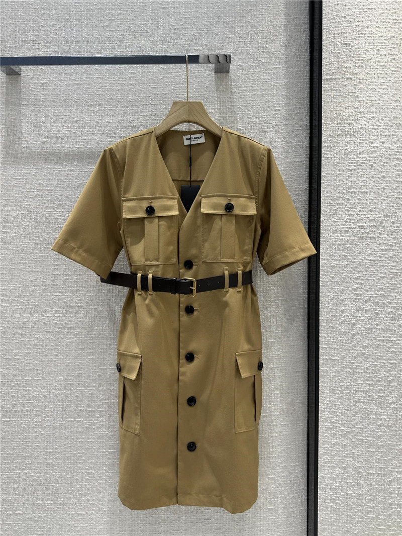 Y51 v-neck multi-pocket khaki cotton work skirt replica clothing