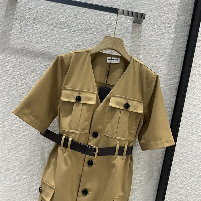 Y51 v-neck multi-pocket khaki cotton work skirt replica clothing