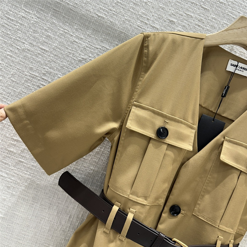 Y51 v-neck multi-pocket khaki cotton work skirt replica clothing