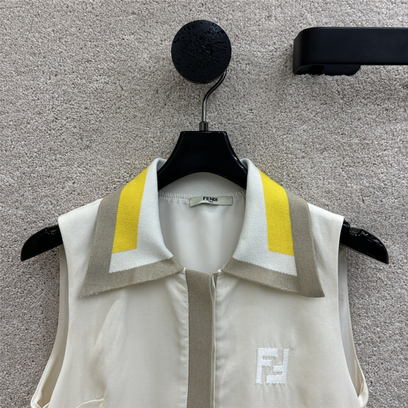 F**di knitted lapel patchwork sleeveless dress replica clothing