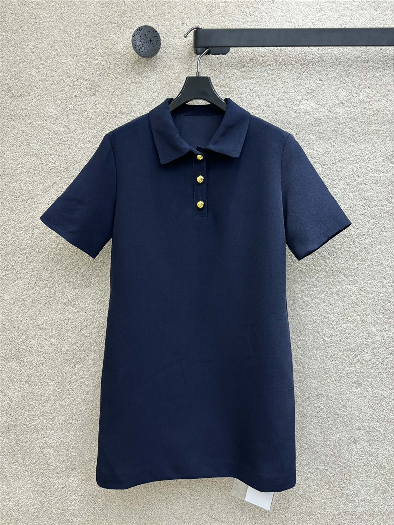 Va1e*ntin0 polo collar navy blue short-sleeved dress replica clothes
