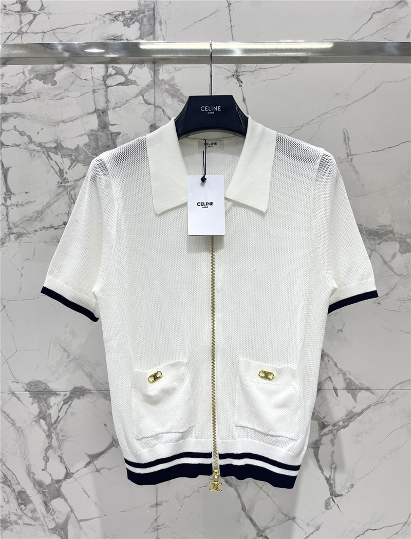 Ce1i*e zip short-sleeve cardigan in white