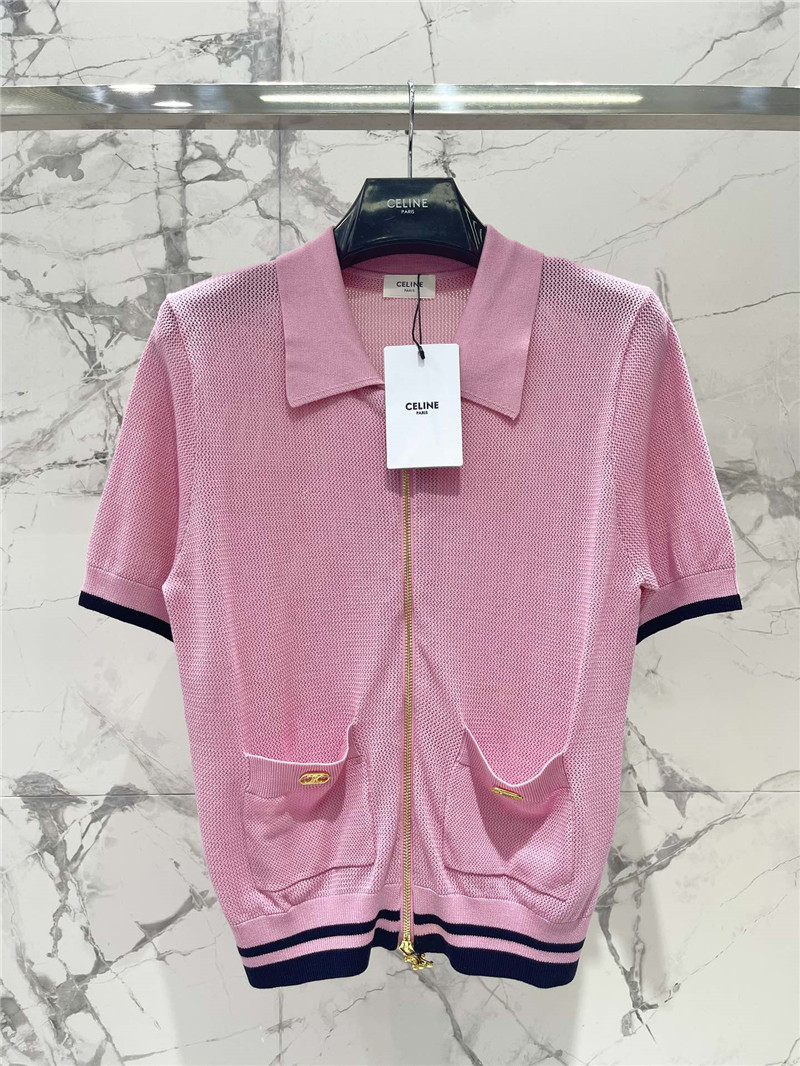 Ce1i*e zip short-sleeve cardigan in pink