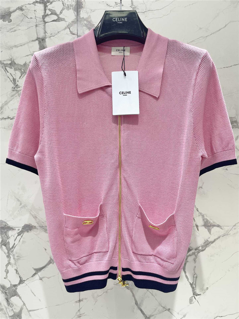 Ce1i*e zip short-sleeve cardigan in pink