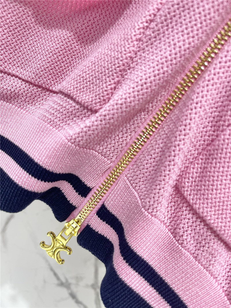 Ce1i*e zip short-sleeve cardigan in pink