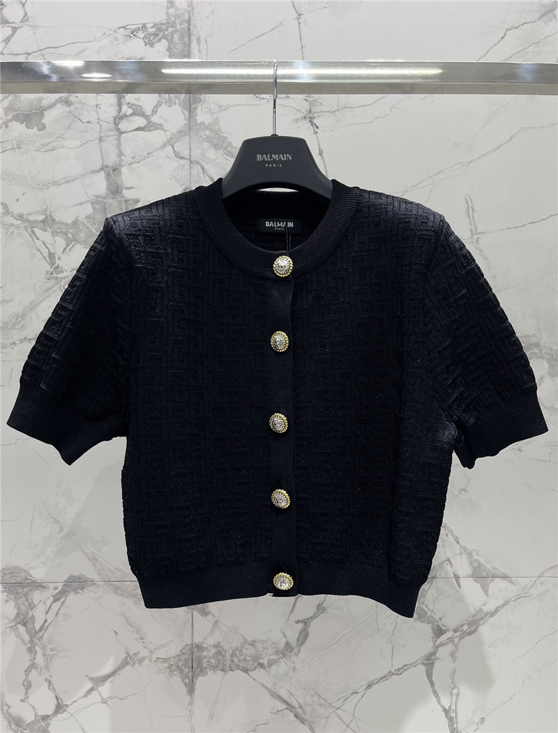 Balmain Jacquard Short Knit Cardigan in Black