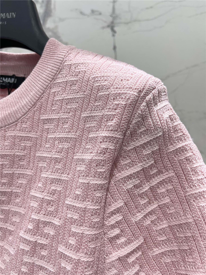 Balmain Jacquard Short Knit Cardigan in Pink