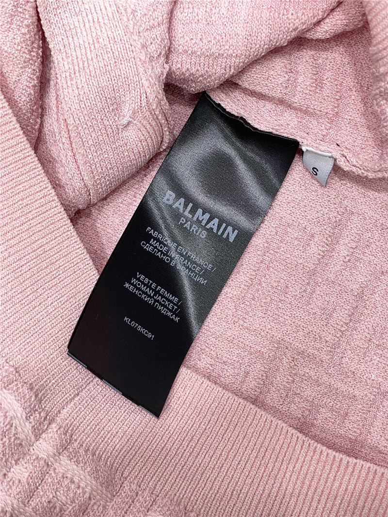 Balmain Jacquard Short Knit Cardigan in Pink