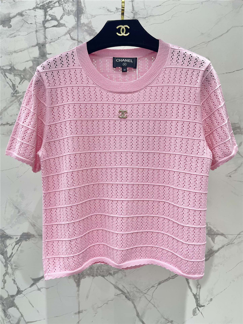 Ch**el logo hollow knitted t-shirt in pink