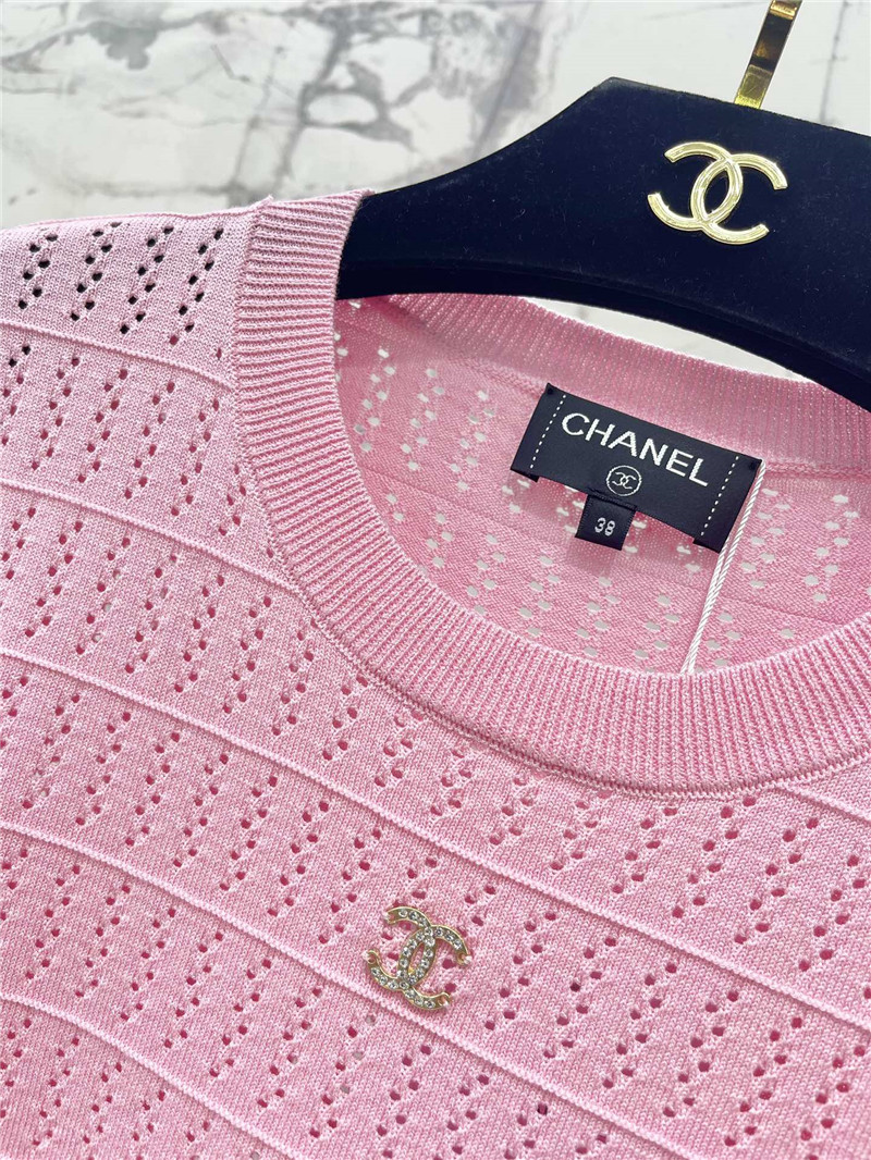 Ch**el logo hollow knitted t-shirt in pink