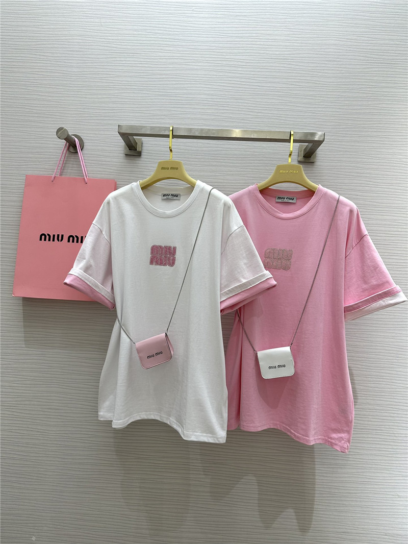 M1um1u custom beaded contrast color t-shirt replica clothing