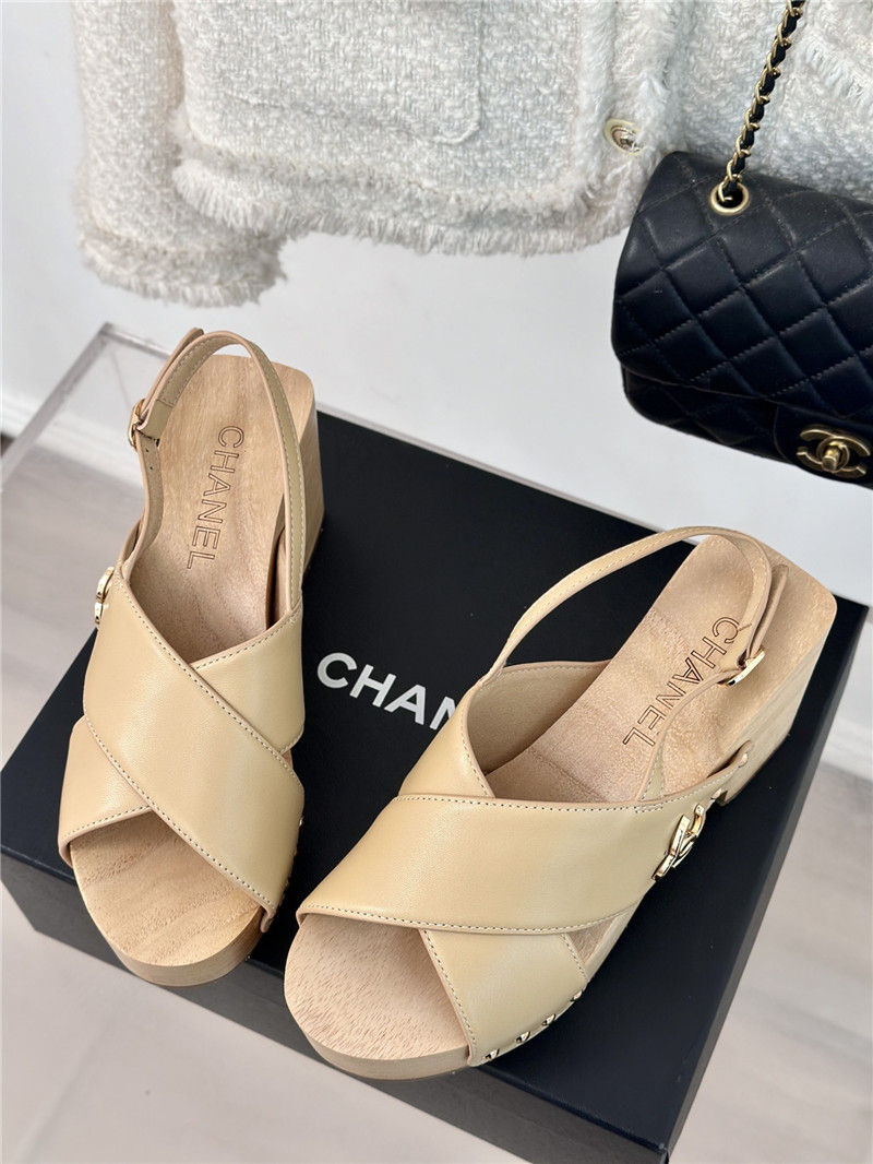 Ch**el calfskin studded slingback clog sandals beige