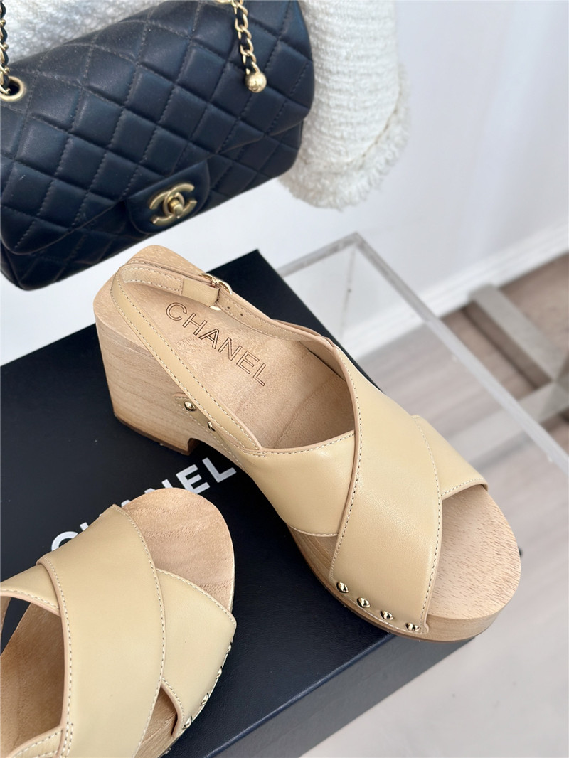 Ch**el calfskin studded slingback clog sandals beige